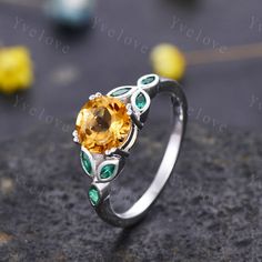 Citrine And Emerald Ring, Topaz Wedding Ring For May Birthstone, Green Citrine Rings With Accent Stones, Citrine Rings With Accent Stones, Vintage Round Citrine Ring, Citrine Wedding Ring, Yellow Citrine Rings Hallmarked, Yellow Citrine Hallmarked Rings, Citrine Rings