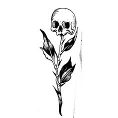 a black and white drawing of a flower with a skull on it