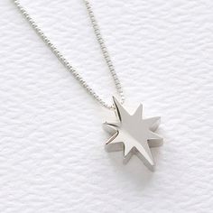 "North Star Sterling Silver Necklace, Celestial Jewelry, FREE SHIPPING, Christmas Star Necklace, Silver Star Bead, Eight Point Lucky Star This brilliant 925 sterling silver eight point north star bead can be added your choice of box chain or petite cable chain. This necklace is a classic look and is easy and versatile with any style of dress. It makes a great gift for mom, wife, friend, sister, daughter, or girlfriend. OVERVIEW: * Beautiful, elegant, bright and sturdy 14, 16, 18, 20, or 22 inch Christmas Star Charm Jewelry, Heart Cross Necklace, Birthday Necklace Gift, Star Necklace Silver, Sterling Silver Cross Necklace, Celestial Jewelry, Great Gifts For Mom, Lucky Star, Christmas Star