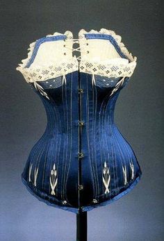 Blue corset manufactured by Fitu, circa 1895 Steel Corset, Charles Frederick Worth, 1890s Fashion, Blue Corset, 19th Century Fashion, Vintage Corset, Century Clothing