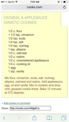 an iphone screen showing the recipe for oatmeal and applesauce cookies