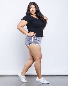 Plus Size Velvet Dolphin Shorts - Plus Loungewear - Basics and Essentials – 2020AVE Yoga Shorts Outfit, Plus Size Athletic Wear, Girls Wearing Shorts, Outfits For Chubby Girls, Plus Size Velvet, Dolphin Shorts, Velvet Material, Curvy Girl Outfits, Move In