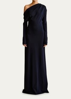 ESSE Studios Fila One-Shoulder Cutout Maxi Dress - Bergdorf Goodman Esse Studios, Black Floor Length Dress, Wardrobe Sale, Cocktail Jacket, Cutout Maxi Dress, Gathered Dress, French Navy, Black Long Sleeve Dress, Dresses By Length