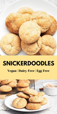 Enjoy a taste of nostalgia with these vegan snickerdoodles! Soft and chewy with a crunchy cinnamon coating, they’re an easy, dairy-free and egg-free treat that’s great for holiday cookie trays or just enjoying with a glass of plantbased milk! Vegan Baked Goods Easy, Vegan Tea Cookies Recipe, Eggless Snickerdoodle Cookies, Vegan Baked Goods, Healthy Vegan Dessert, Vegan Snickerdoodles, Plant Based Dessert Recipes, Easy Vegan Cookies, Cheesecake Vegan