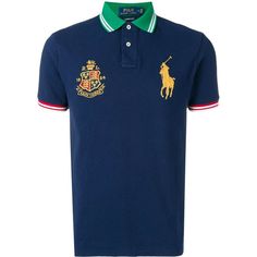 Brand New With Tag Classic Fit Navy/Green/Gold Medium Blue Collared Polo Shirt Preppy Style, Preppy Blue Collared Polo Shirt, Preppy Blue Cotton Polo Shirt, Preppy Blue Polo Collar Top, Blue Collared Preppy Tops, Preppy Blue Collared Top, Preppy Short Sleeve Blue Shirt, Preppy Blue Short Sleeve Shirt, Polo R