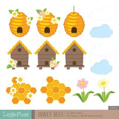 beehive and honeycombs clipart set - little moosy designs