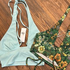 Perfect For Summer! These Are 2 Nwt Urban Iutfitters Halter Tops With Straps That Tie And Then Wrap Around The Back. Green Is Xs And Blue Is S. Bin08-05 Light Blue Tops For Poolside In Spring, Trendy Blue Triangle Top, Blue Casual Triangle Top, Blue Triangle Casual Top, Urban Outfitters Fitted Casual Swimwear, Casual Blue Triangle Top, Blue Beach Tops By Urban Outfitters, Urban Outfitters Blue Beach Tops, Urban Outfitters Blue Tops For Beach