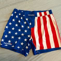 Never Been Worn. I Ordered These And By The Time They Came My Gym Had Changed Their Uniform Policy Casual Red Flag Print Bottoms, Casual Red Bottoms With Flag Print, Casual Red Bottoms With American Flag Print, Fitted Red Bottoms For 4th Of July, Red Flag Print Bottoms For 4th Of July, Red Flag Print Short Bottoms, Red Cotton Bottoms For 4th Of July, Red Cotton Patriotic Bottoms, Red Patriotic Cotton Bottoms