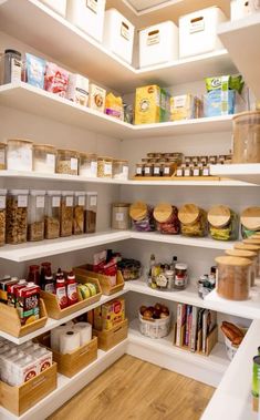 an organized pantry with lots of food items