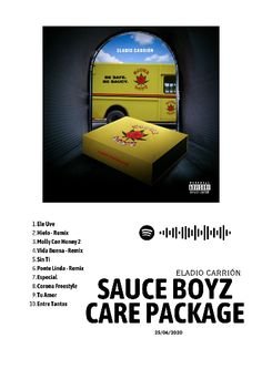 an ad for the radio station called sauce boyz care package, featuring a yellow truck