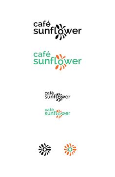 the logo for cafe sunflower is shown in three different colors and font styles, including green