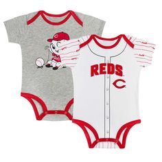 Everyone will melt when they see your little one in these adorable Cincinnati Reds Play Ball bodysuits. This two-pack set features charming Cincinnati Reds graphics to elevate their blossoming team fandom. Plus, the three-snap bottom closure allows for quick and easy dressing. Red Play, Pack And Play, Red Romper, Easy Dressing, One Piece Outfit, Play Ball, Cincinnati Reds, Red And Grey