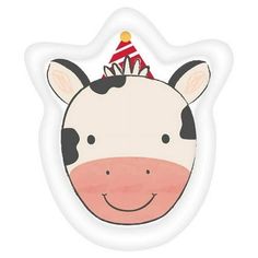 a cow with a party hat on its head