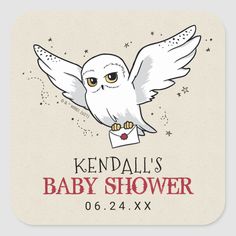 a thank you card with an owl holding a baby's name on it and the words, thank you kendal's baby shower