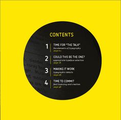 a black and yellow poster with the words contents