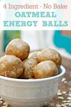 a white bowl filled with oatmeal energy balls on top of a table