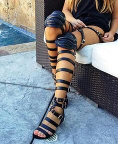 Summer Fashion Women Buckles Boots Over The Knee Boots Ladies Sexy Flat Boots Female Gladiator Boots Ladies Flat Boots, Thigh High Sandals, Sandal Boots, Gladiator Boots, Womens Boots Flat, Knight Boots, Basic Boots, High Sandals, Womens Gladiator Sandals