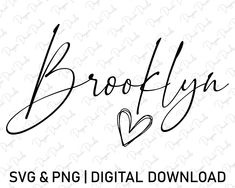 the word brooklyn is written in cursive font and surrounded by hearts on a white background