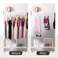 the before and after pictures show how to organize your closet