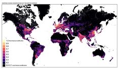 the world map is shown in purple and black with different color areas to indicate where people are