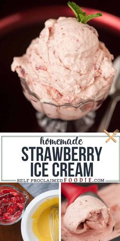 homemade strawberry ice cream in a glass bowl