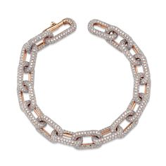 LINKS COLLECTION: The SHAY Diamond Pave Cable Link Bracelet. This item is in stock and ready to ship in 1 - 3 days. Details: 18K Rose Gold: approx 19gr White Diamond: approx 18cts Width: 10mm Size: 6.5" Natural, untreated gemstones Product Number: SB486 Not sure of sizing? See our chart HERE. All GBP & EUR pricing includes duties & taxes. We offer complimentary International shipping and 2 day shipping within the US. For estimated delivery lead times, please see our shipping guide in the footer. Luxury Oval Link Bracelet With Diamond Accents, Luxury Diamond Bracelet With Oval Link And Diamond Accents, Luxury Diamond Bracelet With Oval Link Accents, Luxury Diamond Oval Link Bracelets, Luxury Oval Link Diamond Bracelet With Accents, Luxury Cubic Zirconia Diamond Bracelet With Oval Links, Luxury Diamond Oval Link Chain Bracelet, Luxury Cubic Zirconia Diamond Chain Bracelet, Luxury Diamond Link Chain Bracelet