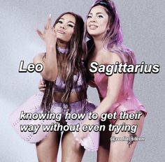 two beautiful women standing next to each other in front of a gray background with the caption, aquarius virgo not taking anyone's opinion seriously but it doesn't matter to them