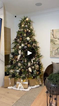 a decorated christmas tree in a living room