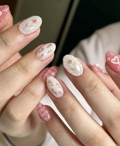 Pink Nail Art Designs, Simple Spring Nails, Korean Nail Art, Cute Spring Nails, Spring Nail Designs, Floral Nail, Korean Nails, Pink Nail Art