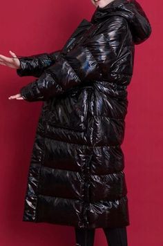 Shiny Black Long Women Winter Plus size Side Pockets Down Jacket Women Down Coats Any Size  handmade any size up to 50 colors custom down coat #women clothing #downcoatwomen#loosedowncoat#blackcoat#plussizecoat Long Duck Down Puffer Coat, Duck Down Puffer Long Coat, Duck Down Puffer Jacket With Detachable Hood, Long Down Puffer Jacket, Long Duck Down Puffer Jacket For Cold Weather, Long Down Puffer Parka, Insulated Duck Down Puffer Jacket With Long Sleeves, Insulated Long Sleeve Duck Down Puffer Jacket, Insulated Duck Down Puffer Jacket