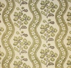 an upholstered wallpaper with flowers and vines on the side, in shades of green