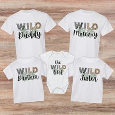 Celebrate your little one's adventurous spirit with our Wild One birthday shirt, perfect for a wild and fun-filled celebration! Coordinate with the whole family with our matching shirts, creating a stylish and cohesive look for your safari-themed party. Whether you're exploring the jungle or roaming the zoo, these family wild shirts are sure to add an extra dose of excitement to your little one's special day. Check out the black version at:  https://bcltycreations.etsy.com/listing/1696515520 Shirt Brands: INFANT BODYSUIT - Rabbit Skins 4424 TODDLER TSHIRT - Bella+Canvas 3001T Youth TSHIRT - Bella+Canvas 3001Y ADULT UNISEX TSHIRT - Bella+Canvas  3001  ▶See Our Size Charts for Proper Sizing ▶Any rolled sleeves are for styling purposes only ▶Props used in photos are not included with the purc Wild Shirts, Safari Birthday Shirt, Wild One Birthday Shirt, 8 Birthday, Safari Theme Birthday, Wild One Birthday, Safari Theme Party, First Birthday Shirts, Safari Birthday