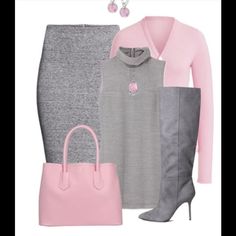 Mode Tips, Grey Outfit, Striped Cardigan, Pink Outfit, Business Casual Outfits, Work Attire, Business Outfits