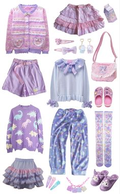 outfit, kawaii, rawr, purple, pink, blue, inspiration Decora Fashion Outfits Simple, Pastel Space Aesthetic Outfit, Pastel Decora Aesthetic, Yume Kawaii Outfit, Yume Kawaii Outfit Ideas, Decora Kei Outfits, Decora Fashion Outfits, Fairy Kei Outfit, Yume Kawaii Fashion