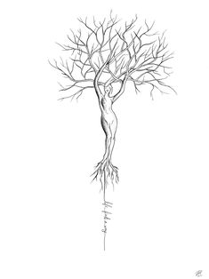 a drawing of a tree with its roots exposed