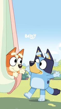 an animated cat and dog playing with each other on the screen, while another cat watches