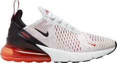 Please Note: Shoes may not ship in original box Heritage style meets modern comfort in the Nike® Women’s Air Max 270 shoes. An exaggerated tongue top and heritage logo pays homage to the original, 1991 Air Max 180, and delivers a modern update to a classic style you’ll love. DESIGN: Mesh upper is engineered for structure, flex and ventilation Bootie construction and asymmetrical lacing system creates secure fit Clear rubber on the heel highlights the Max Air unit IN-SHOE COMFORT: TPU heel counte Nike 270 White, Nike 270s, Nike Air Max 270 Women, Womens Nike Air Max 270, Nike Air Max 270 White, Nike 270, Gymnastics Shoes, Track And Field Shoes, Air Max 180