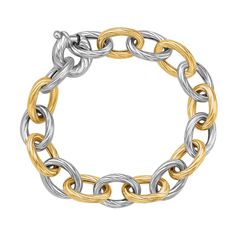 18k Yellow Gold and Sterling Silver Rhodium Plated Diamond Cut Chain Bracelet | Richard Gold Finger Rings, Metal Chain Link, Crown Jewels, Silver Diamonds, Diamond Cut, Silver Bracelets, Sterling Silver Bracelets, Link Bracelets, Chain Bracelet