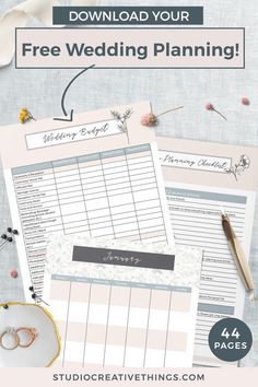 a wedding planner is shown with the text, free wedding planning printables on it