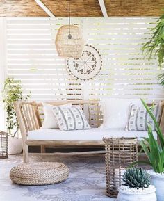 the cover of perfect patio magazine features an outdoor seating area with wicker furniture and plants