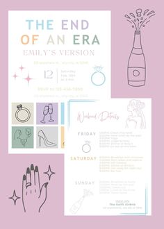 the end of an era party flyer is shown with hand drawn images and text on it