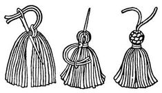 three tassels are shown in black and white