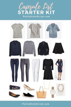 Capsule Wardrobe List Starter Kit for Petite Women Pharmacists & Doctors. How to Start a Capsule Wardrobe for Healthcare Professionals and Pharmacists. Women in medicine and petite women. How to keep your closet simple and still have pieces to wear to work. From FIGS scrubs to work pants, dresses and skirts. Grab your free Capsule Wardrobes downloads on PetiteStyleScript.com and 36 Outfit Ideas to wear with Tieks Ballet Flats Petite Curvy Capsule Wardrobe, Petite Capsule Wardrobe, Petite Wardrobe, Business Capsule, Capsule Wardrobe List, Wardrobe List