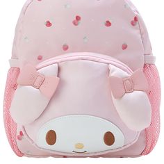 Perfect for young fans of Sanrio, this My Melody kids backpack measures 24x18x10 cm. It's an ideal school bag with a cute My Melody design, adjustable straps, and ample space for books and snacks. Durable and stylish for daily school adventures. Kawaii Pink Backpack With Cute Design, Pink Kawaii Backpack With Cute Design, Pink Cartoon Backpack For Daily Use, Cartoon Pink Backpack For Daily Use, Cartoon Style Pink Backpack For Daily Use, Playful School Bags With Cute Design, Playful Softback Bags For Students, Playful Softback Bag For Students, Pink Cartoon Backpack For School