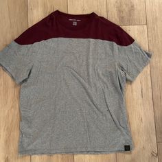 -Maroon/Gray -Nwot Casual Gray Tops With Contrast Color, Casual Gray Top With Contrast Color, Casual Tops With Contrast Panels For Layering, Casual Top With Contrast Panels For Layering, Gray Color Block Short Sleeve Top, Sporty Gray Color Block T-shirt, Casual Gray Color Block Top, Sporty Gray Color Block Tops, Gray Color Block Crew Neck Top