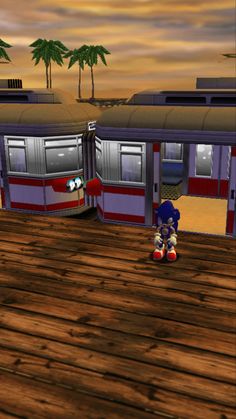 sonic the hedgehog standing in front of a train