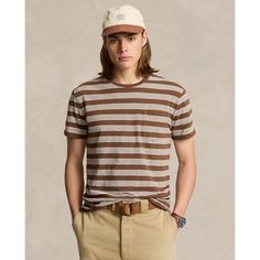 This T-shirt is made with gauzy cotton jersey and features an archival striped pattern. At the right hem it is embroidered with the iconic Polo Pony.