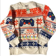 Nwt Boy’s Gamer Version “Ugly” Sweatshirt. Playful White Tops For Winter, Playful White Winter Top, Fun White Sweatshirt For Winter, Fun White Winter Tops, Fun White Tops For Winter, Playful White Winter Sweater, Fun Winter Sweater With Graphic Print, Fun Graphic Print Winter Sweater, Playful White Sweater With Graphic Print