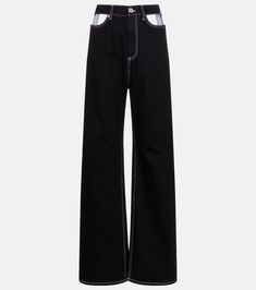 Cutout high-rise wide-leg jeans in black - Maison Margiela | Mytheresa Edgy Wide-leg Flare Jeans With Five Pockets, Edgy Wide Leg Flare Jeans With Five Pockets, Chic Wide-leg Jeans For Streetwear, Edgy Wide Leg Flare Jeans, Cotton Straight Leg Jeans For Night Out, High-waisted Black Flare Jeans For Spring, Black Mid-rise Wide Leg Pants, Black High-waisted Flare Jeans, Trendy Black Mid-rise Wide Leg Pants