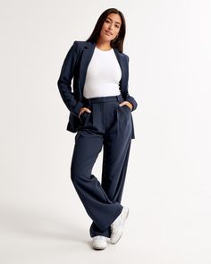 Best Pants for a Pear Body Shape: How To Dress a Pear Shape Sloane Tailored Pant, Tailored Pants Women, Navy Wide Leg Trousers, Abercrombie (women), Europe 2023, True Autumn, 2023 Outfits, Corporate Attire